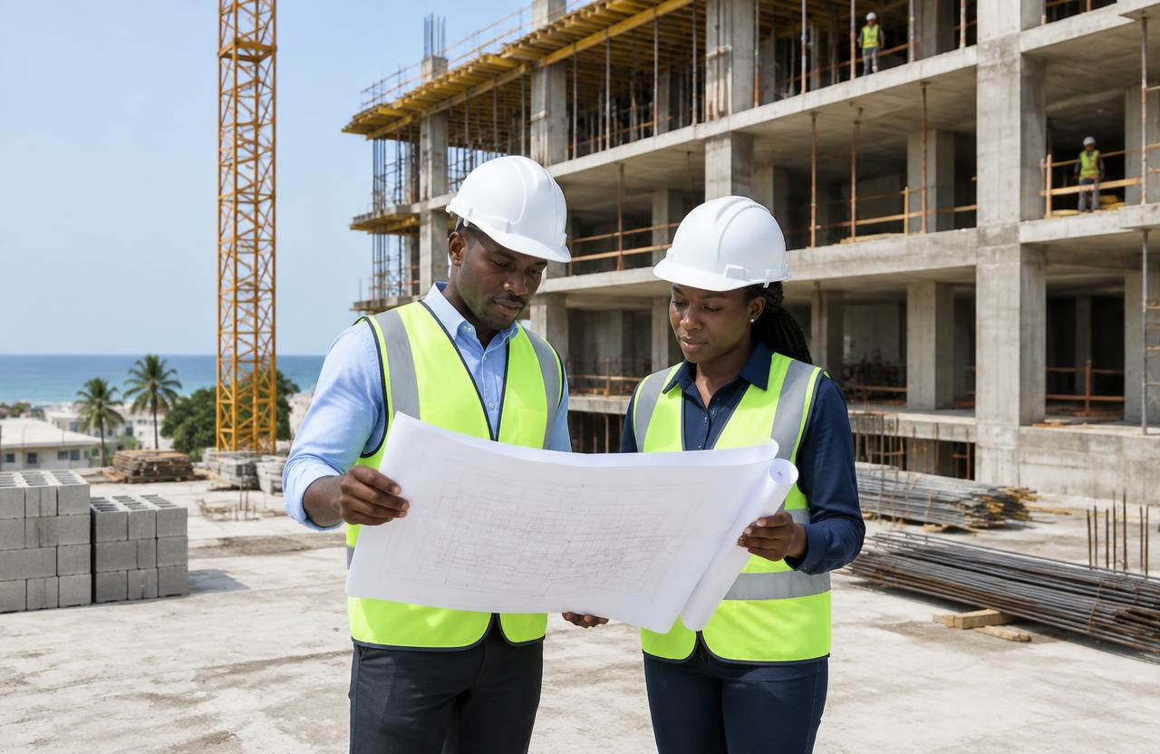 Illustration : étude de plans sur un chantier de construction